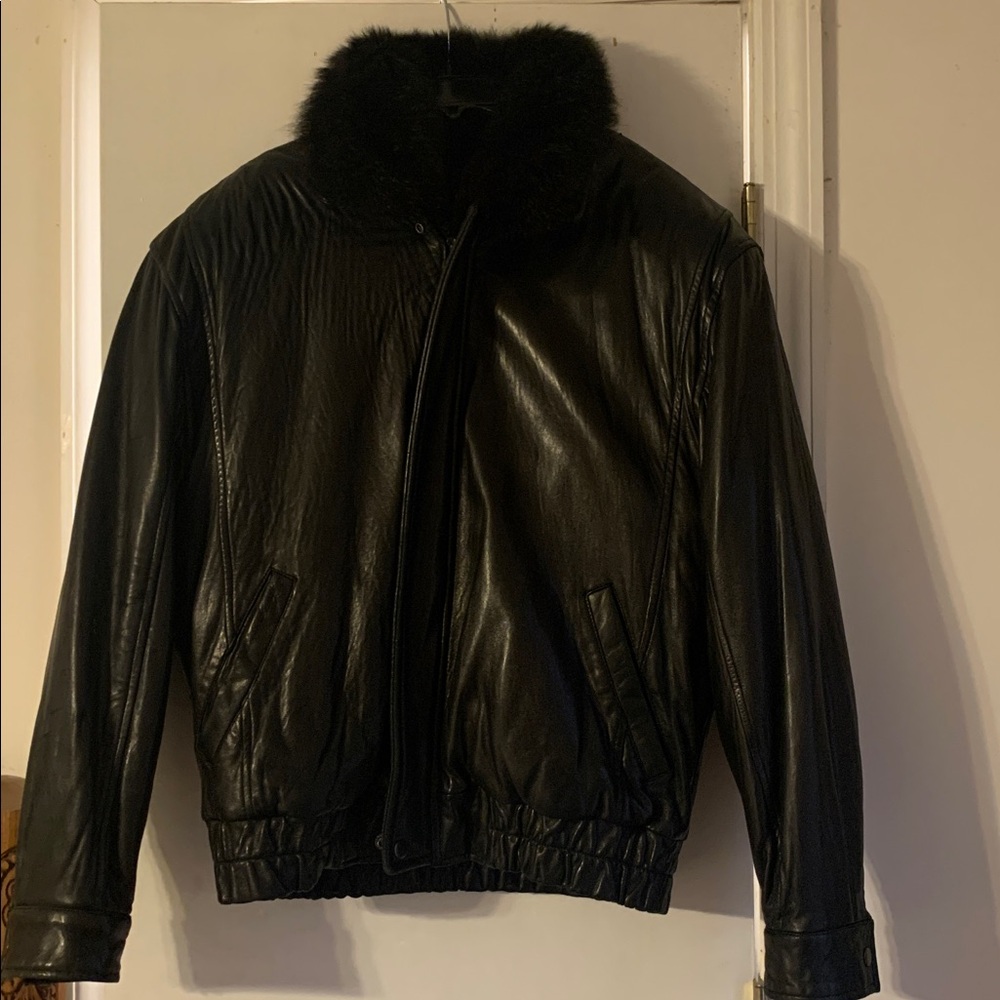 Andrew Marc Vintage Leather Bomber Jacket Fur Lining Men’s Large Saks Fifth Ave